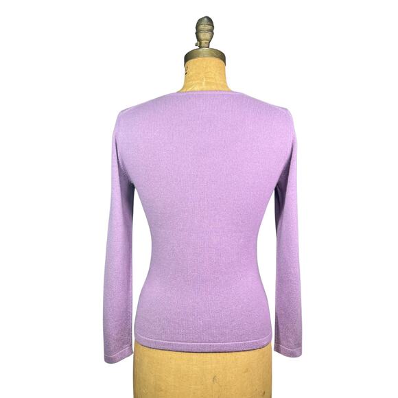Eric Bompard Cashmere Silk Knit Top Lilac Scoop Neck Long Sleeve S–M - Picture 4 of 8